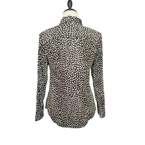 J.Crew Women's Small Button Up Blouse Black with White & Tan Dots Front Pocket - Picture 6 of 10